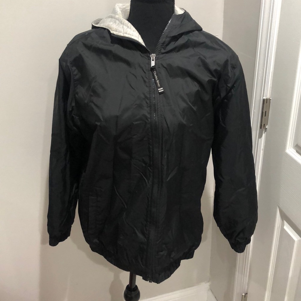 Black Charles river rain coat, size Youth XL (18/20)